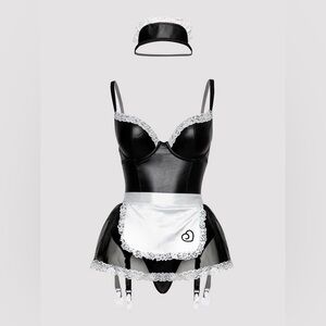 Black and White Lace Trim French Maid Lingerie Set